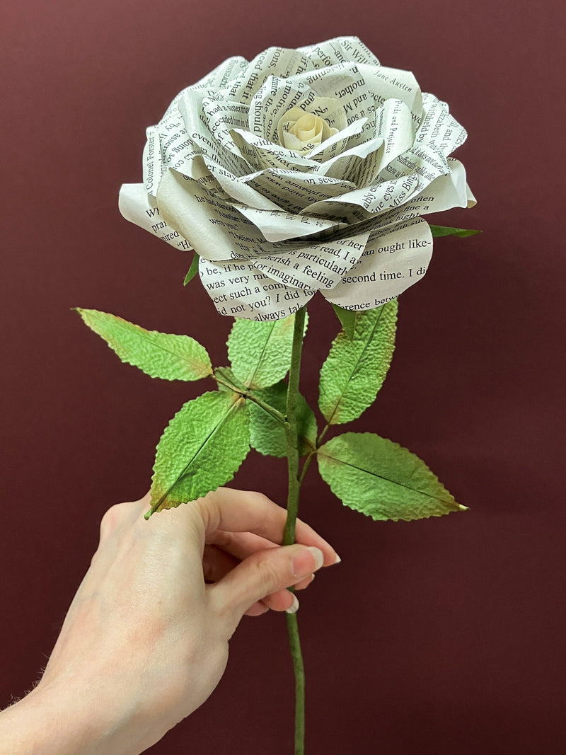 Book Paper Rose Stem | Literary Gift for Readers | Mother's Day, Paper Anniversary ANNIVERSARY