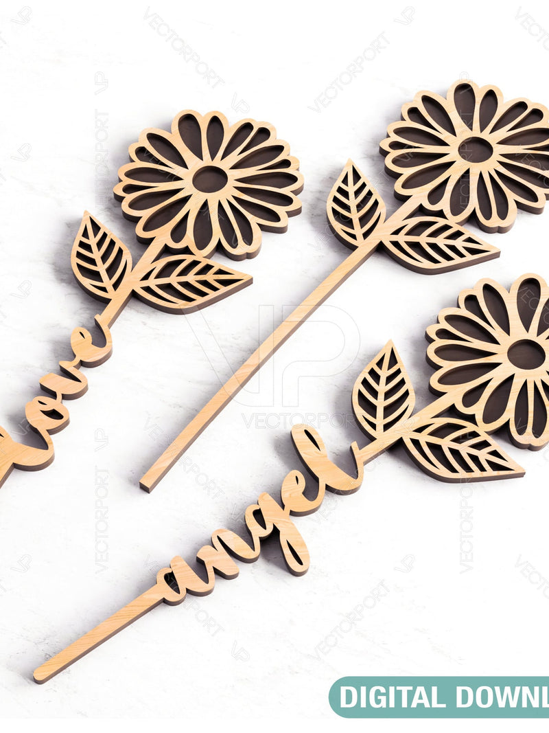 Daisy - Laser Cut Out Art Valentine Day Acrylic wood Personalized Flower with name editable Cut Files Digital Download |#033| Love Romance Flower