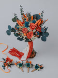 Thristle Teal Orange Roses Baby's Breath bouquet/Deep blue-green and Terracotta preserved roses bouquet/Rustic bouquet/Fall bouquet/ Bouquet