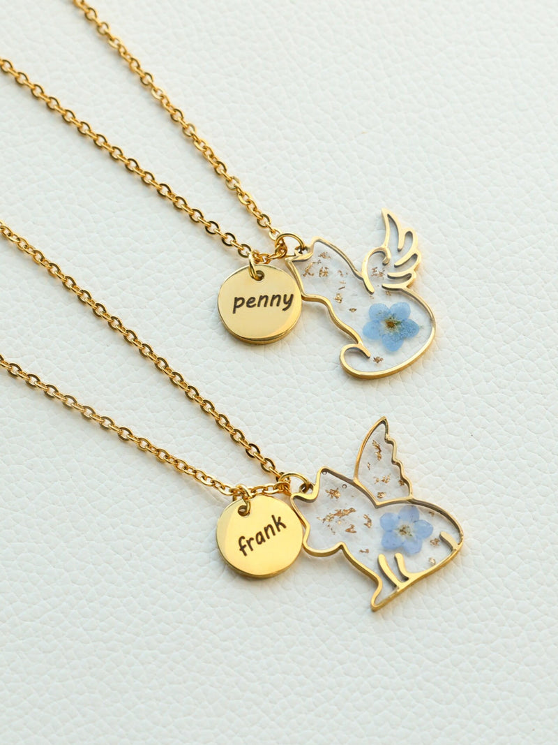 Personalized Pet Name Necklace, Forget Me Not Flower Necklace, Custom Angel Dog Cat Name Memorial Gift, Pet Loss Gift, Pet Sympathy Gift sympathy flower