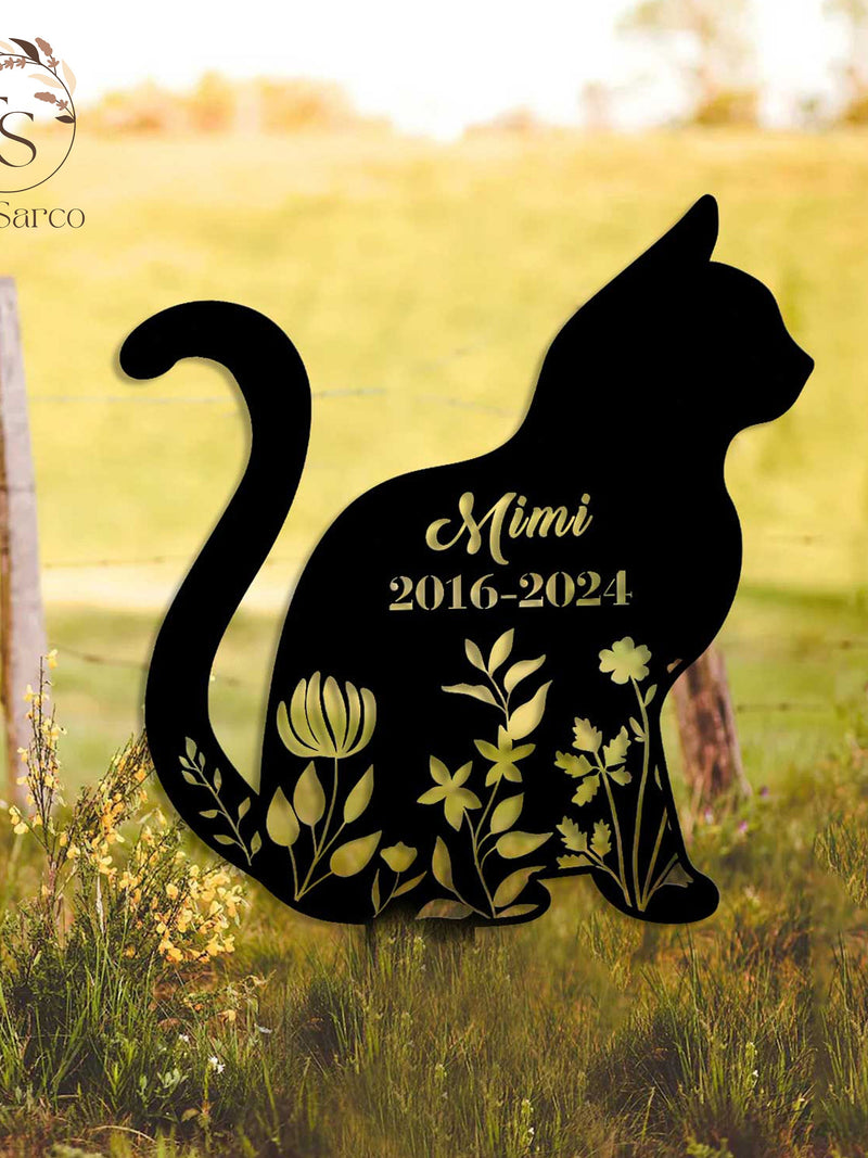 Custom Cat Memorial Metal Stake, Cat Lover, Metal Stake,Cat Loss,Sympathy Sign, Pet Grave Marker, Remembrance Stake, Garden Decor,Flower Cat sympathy flower