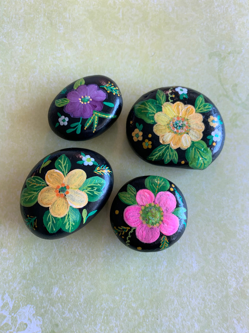 Hand-Painted Floral Rocks, Spring Flowers Garden Decor, house warming flower