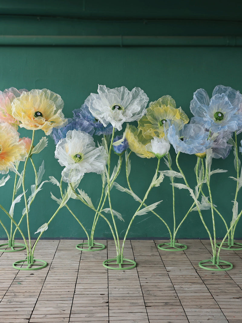 Giant Silk Flower Set Artifical Poppy Large Free Standing Wedding Party Backdrop Retail Front Window Decor Hand Crafted Event Decor Props FLOWER DELIVERY