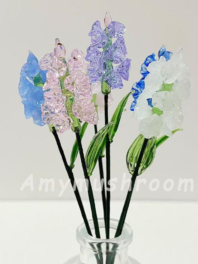 Boho Larkspur Glass Flower in Blue/Pink/Purple/White, Delphinium Glass Figurine, Blown Glass Art, Table Decor, Gift for Her ANNIVERSARY
