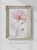 Poppy Print Floral Sketch Botanical Wall Art Poster - Pink Tones Modern Botanical Decor House Warming Gift Printable Instant Download house warming flower