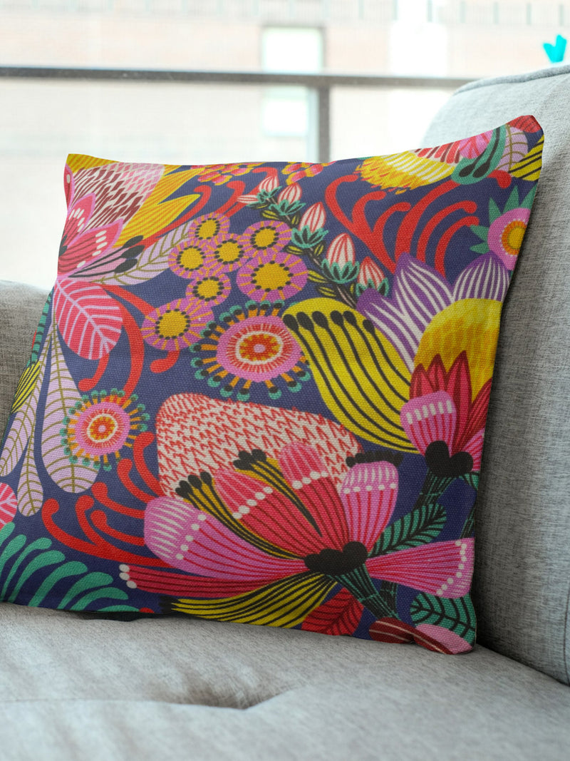 Mixed Australian Florals Cushion Covers | Native Multicoloured Flora Linen Design | 18" (45cm) Made Australia FLOWER DELIVERY