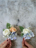Hydrangea Boutonni�re Corsage: Peach, Blush, Blue Wedding Accessory wedding flower