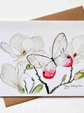 Butterfly on Magnolias Card | Design#033 | Size A2 | 4.25" x 5.25" folded | Thank You | Birthday | Sympathy | Get Well | Blank Note Card sympathy flower
