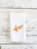 Nasturtium French linen tea towel, white stone-washed French linen, dish towel, kitchen decor, house-warming, hostess gift for gardener house warming flower