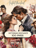 Victorian Romance Clipart Bundle (100 PNG), Vintage V-Day Love, Printable Junk Journal Sticker Download, Couples Valentines Day Card Making Love Romance Flower