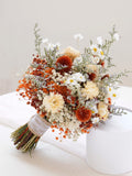 Globe Burnt Orange Thistle+Daisy Dried Flower Bridal Bouquet,Wild Flower Bride Bouquet,Boho Wedding Theme Dried Flowers wedding flower