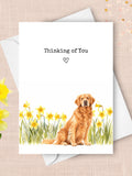 Golden Retriever Thinking of You Card, Pet Dog Sending Happy Cheer Love Greeting, Yellow Daffodils Sympathy Gift, Flowers Watercolor Present sympathy flower