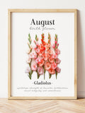 August Birthday Gift for Her Gladiolus Birth Month Flower August Birth Flower Wall Art Gladiolus Flowers Printable Wall Art Instant Download birthday flower