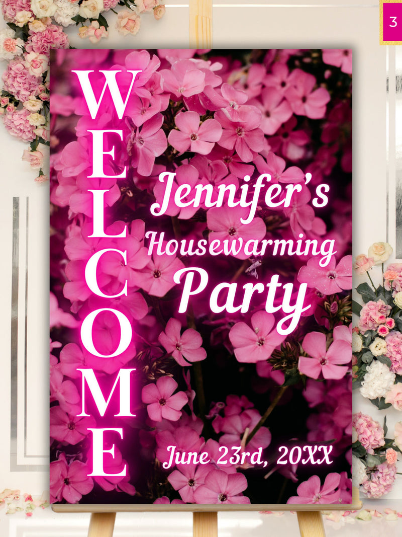 Editable Housewarming Party Welcome Sign Template, Printable New House Party Sign, Pink Flowers, Editable Template, Instant Download, PF01 house warming flower