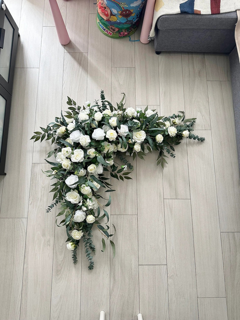 White Rose Eucalyptus Wedding Archway: Classic Floral Swag wedding flower
