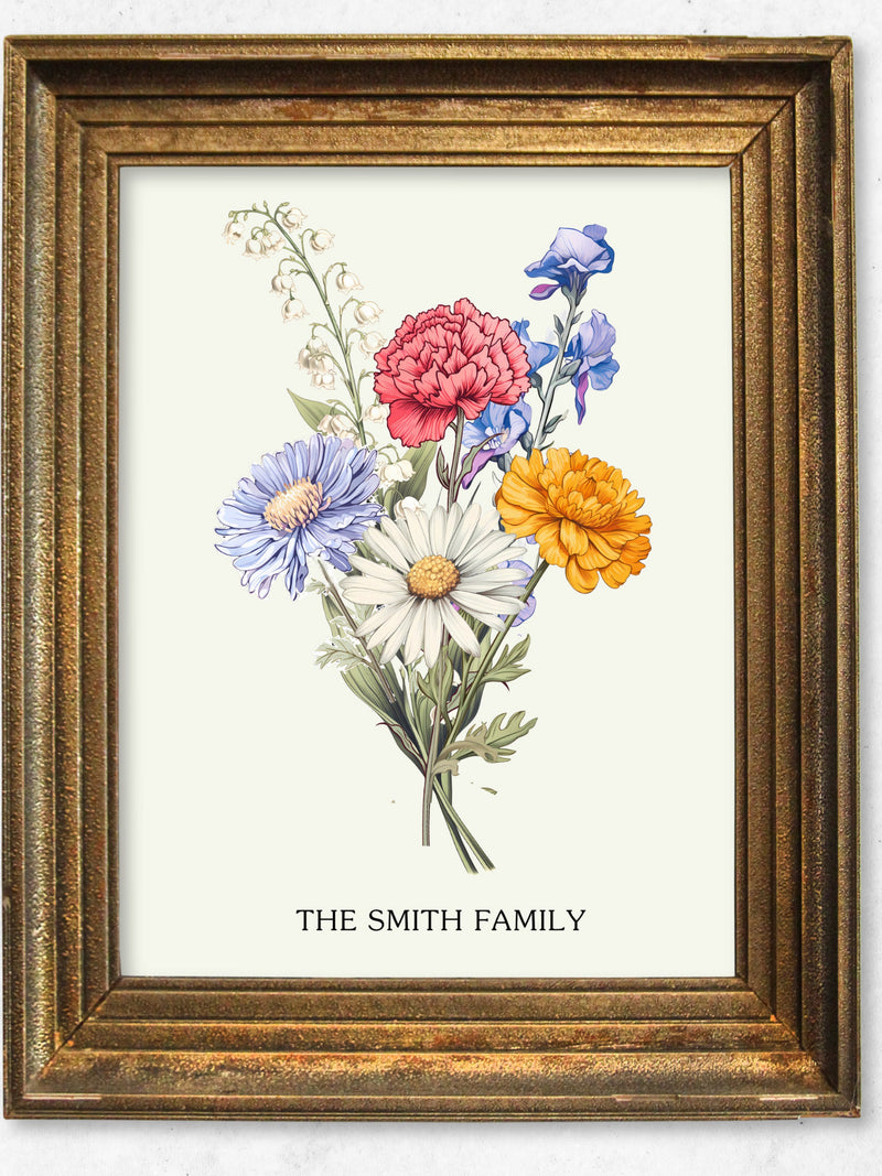 Birth Flower Bouquet Custom Digital Download Family Personalized Birth Month Flower Art Design Print Step Mom Gift, Anniversary Gift ANNIVERSARY