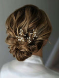 5 Handmade Flower Beaded Hair Pins, Gold Wedding Wire Hair Piece, Bridal Hair Pins, Hairpins wedding flower
