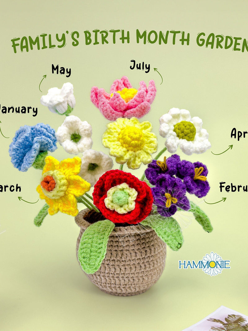 Crochet Birth Flower Pot: Handmade Family Garden Arrangement birthday flower