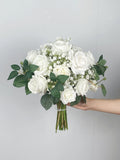 Rose and Baby's Breath Bridal Bouquet, White Wedding Bouquet, Boho Flower Bouquet, White Bridesmaid Bouquet, Design in Rose Bouquet