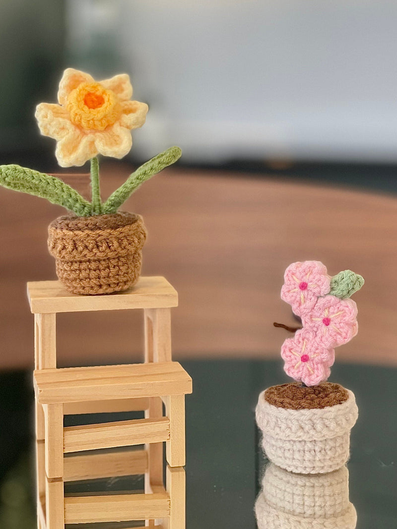 Crochet March Birth Flower Set Ð Cherry Blossom & Daffodil Ð Handmade Birthday Gift, Crochet Flower Home Decor birthday flower