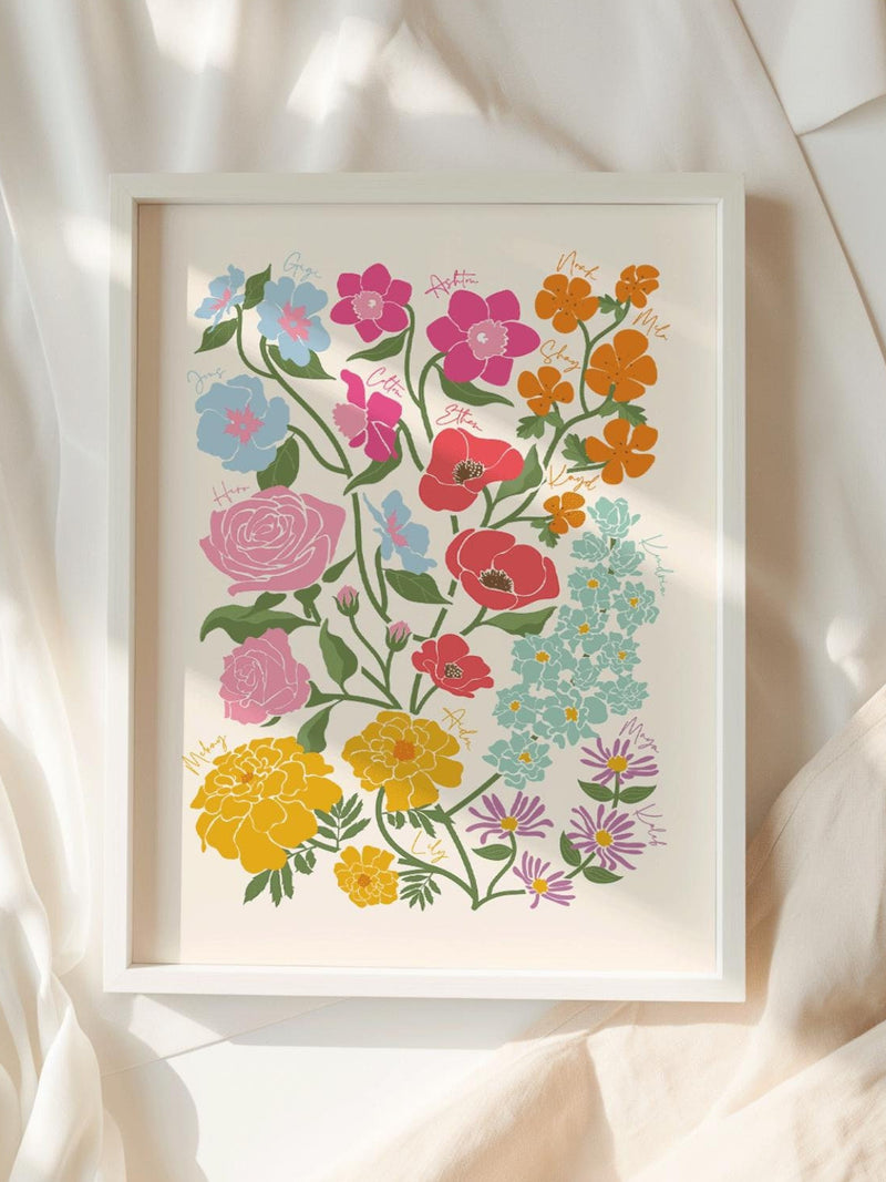Custom Family Birth Flower Bouquet Artwork | Digital Printable Illustration |  Botanical Boho Minimalist Gift Idea for Mom | Housewarming birthday flower