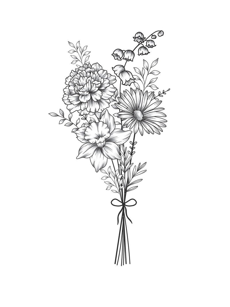 Custom Birth Flower Bouquet, Family Birth Month Tattoo Design, Up to 10 Flowers, Flower Bouquet Print Floral Tattoo Design Digital Download birthday flower