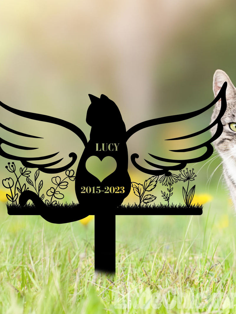 Personalized Cat Memorial Stake, Metal Stake, Cat Loss, Sympathy Sign, Pet Grave Markers, Remembrance Stake, Garden Decor, Flower Cat, Pet sympathy flower