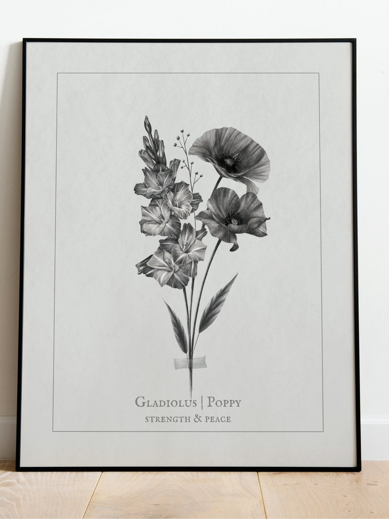 August Birth Flower Bouquet | Gladiolus & Poppy | Digital Art for Prints, Posters, Gallery Wall Art | Minimal | Birthday Housewarming Gift birthday flower