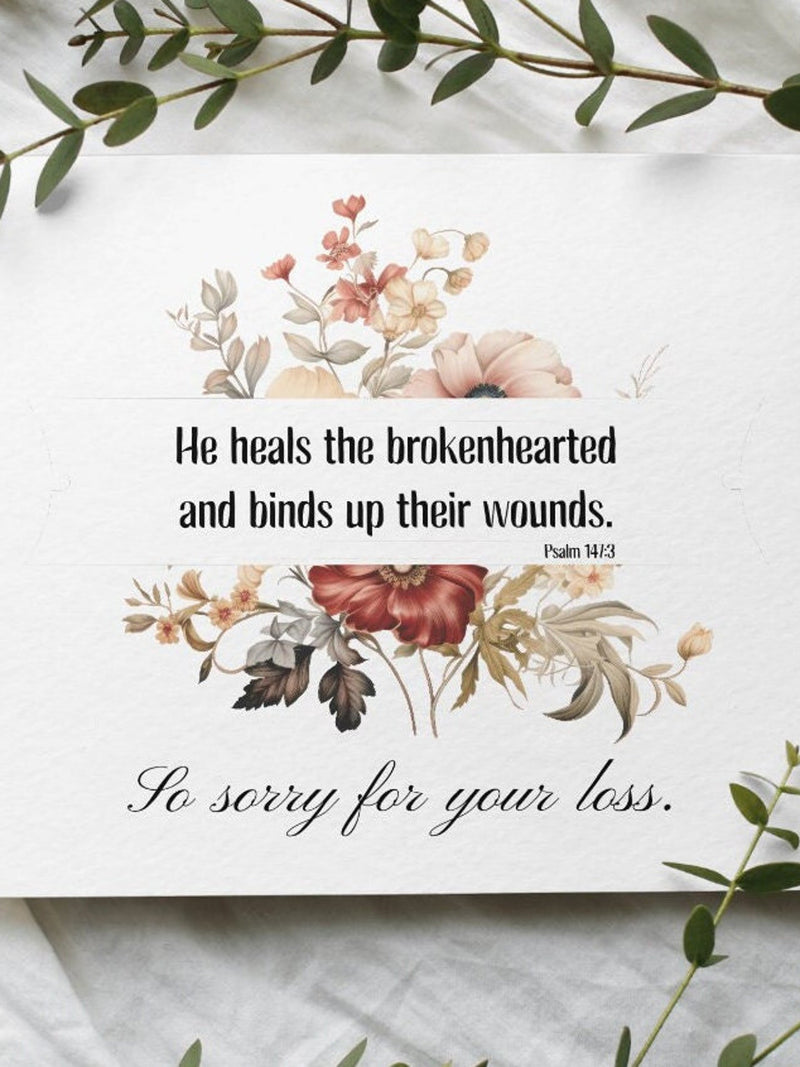 Christian Sympathy Card - Floral Condolence Card with Psalm Quote sympathy flower