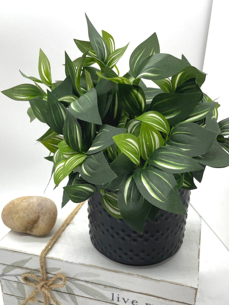 Small Fake Plants in Black Pot, Elegant Faux Greenery for Office Desk, Nearly Natural Potted Plant, Artificial Realistic Houseplant Gift faux plants