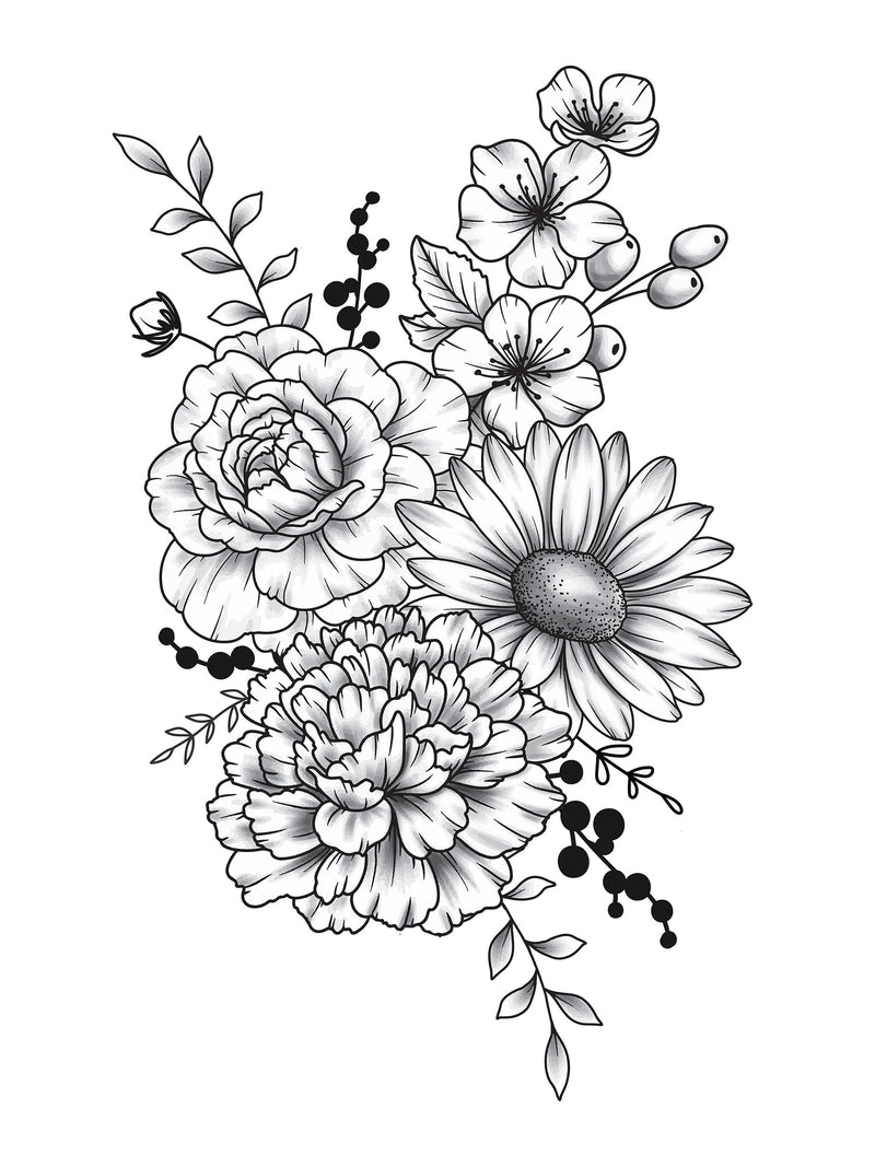 Custom Birth Flower Tattoo Design, Birth Month Tattoo Family Tattoo Grandma Garden Personalized Birth Month Wildflower, Digital Download birthday flower