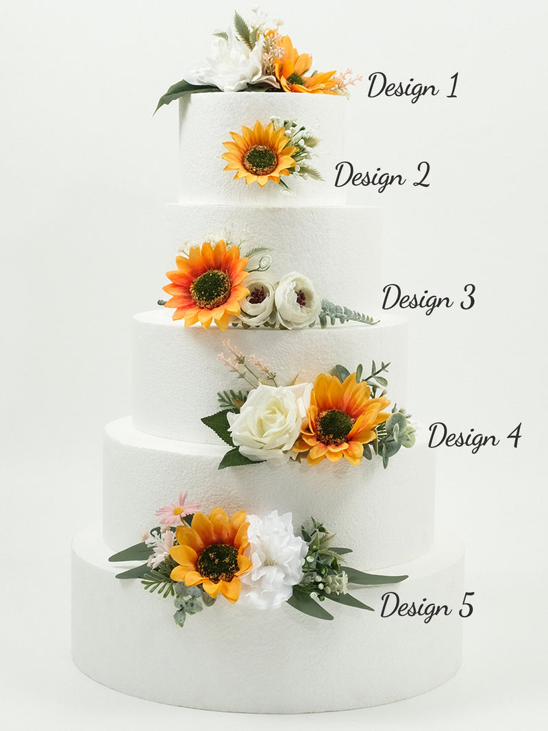 Sunflowers Cake Flower,w/ Roses Floral Cake Topper Flowers Arrangement Wedding Cake Decor - Artificial Silk Flowers For Anniversary Birthday silk flower
