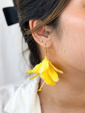 Silk Yellow Flower Earrings, Statement Earrings, Yellow Earrings, Hawaiian Earrings, Silk Flowers, Hawaii Outfits, Lightweight Earrings silk flower