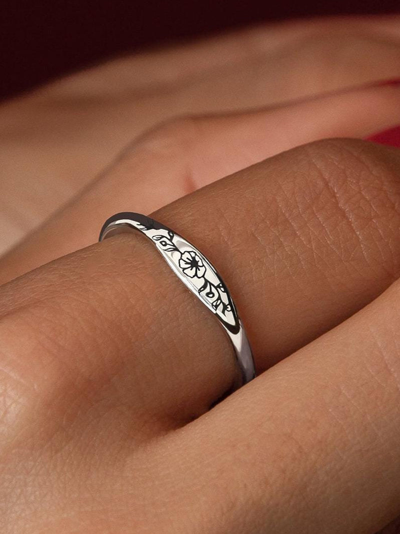 Dainty Birth Flower Ring Personalized Mother's Day Jewelry Ring for Her Birthday Gift for Grandma Anniversary Gift Promise Ring for Her ANNIVERSARY