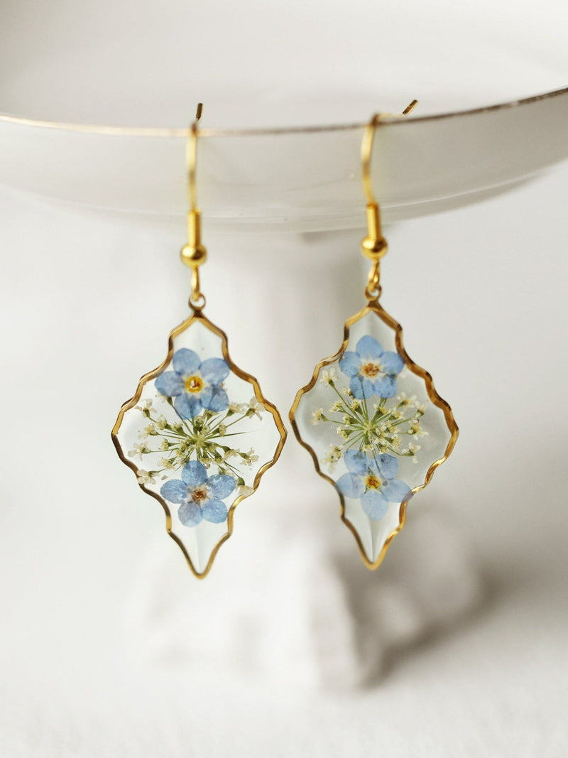 Forget Me Not Flower Earrings, Leaf Resin Earrings for Women, Handmade Real Flower Earrings, Nature Lover Gift, Mother's Day gift ANNIVERSARY