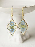 Forget Me Not Flower Earrings, Leaf Resin Earrings for Women, Handmade Real Flower Earrings, Nature Lover Gift, Mother's Day gift ANNIVERSARY