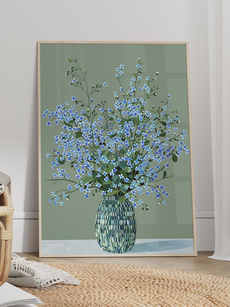 Forget Me Not Flowers Still Life Art Print Canvas or Poster Print, Blue Flower Still Life Vintage Style Scorpion Grass, Botanical Art Print sympathy flower