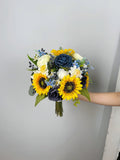 Navy Blue Sunflower Bouquet, Boho Silk Wedding Flowers wedding flower