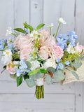 Blush Pink Silk Wedding Bouquet, Boho Rose Daisy Delphinium Design wedding flower