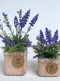 Faux Lavender Plant in Handmade Wood Pot - Artificial Flowers - Floating Shelve Decor, Small Space Decor,  Fake Plant faux plants