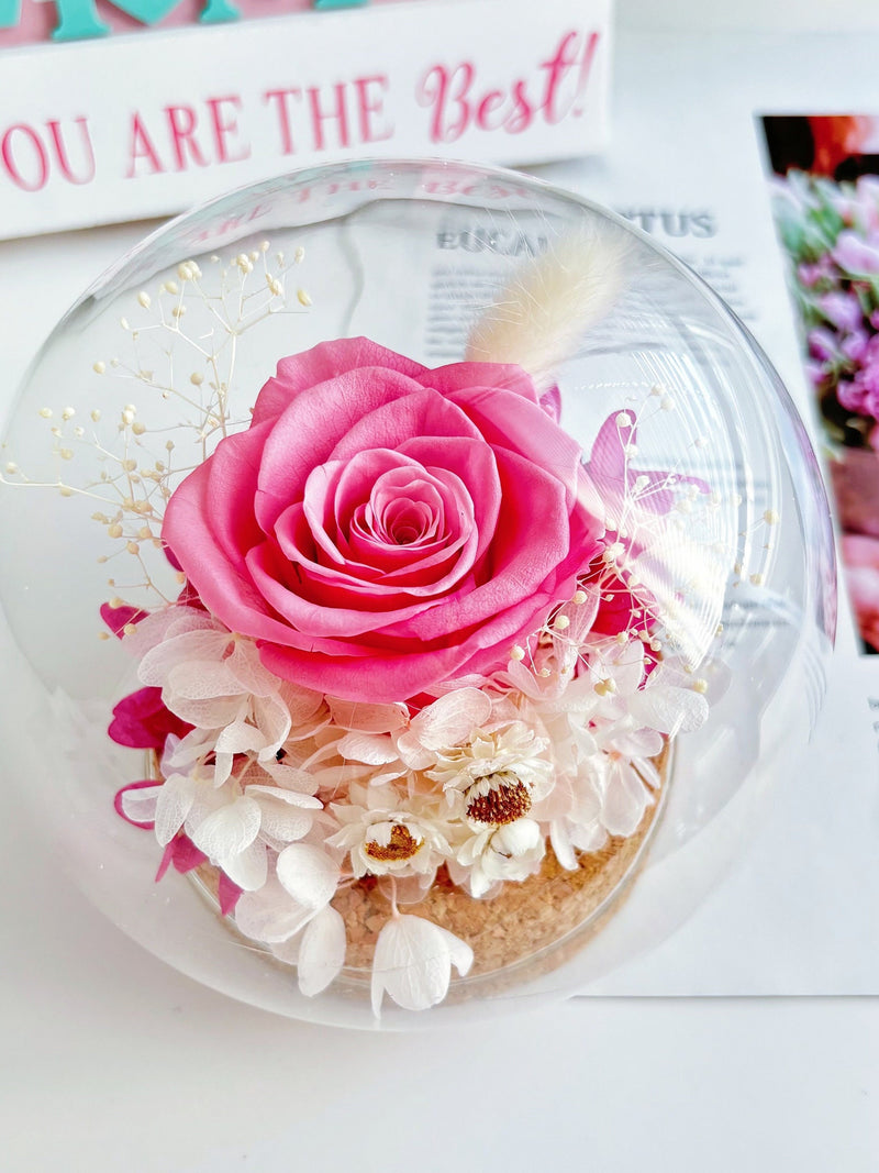 Dried Flower Bouquet, Dried Floral arrangement in Vase, Preserved Flowers, Eternal Rose Glass Dome, Mothers Day Gift,  Gift for her Birthday ANNIVERSARY