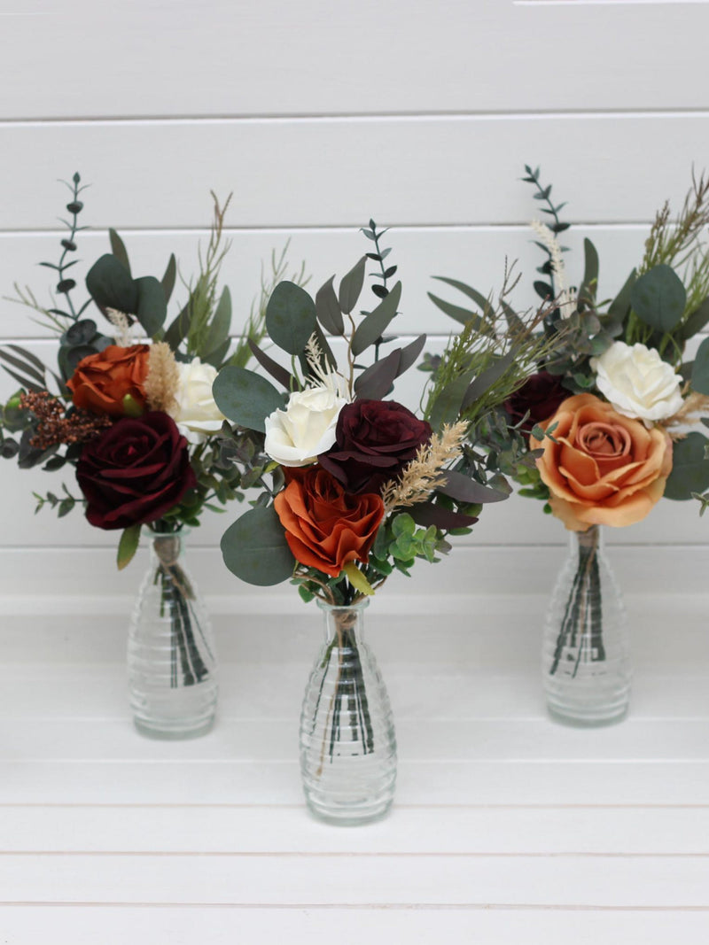 Mini bouquets for vases Rust burgundy ivory  bridal bouquet Faux bouquet Fall wedding  Silk flowers Boho wedding silk flower