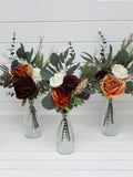 Mini bouquets for vases Rust burgundy ivory  bridal bouquet Faux bouquet Fall wedding  Silk flowers Boho wedding silk flower
