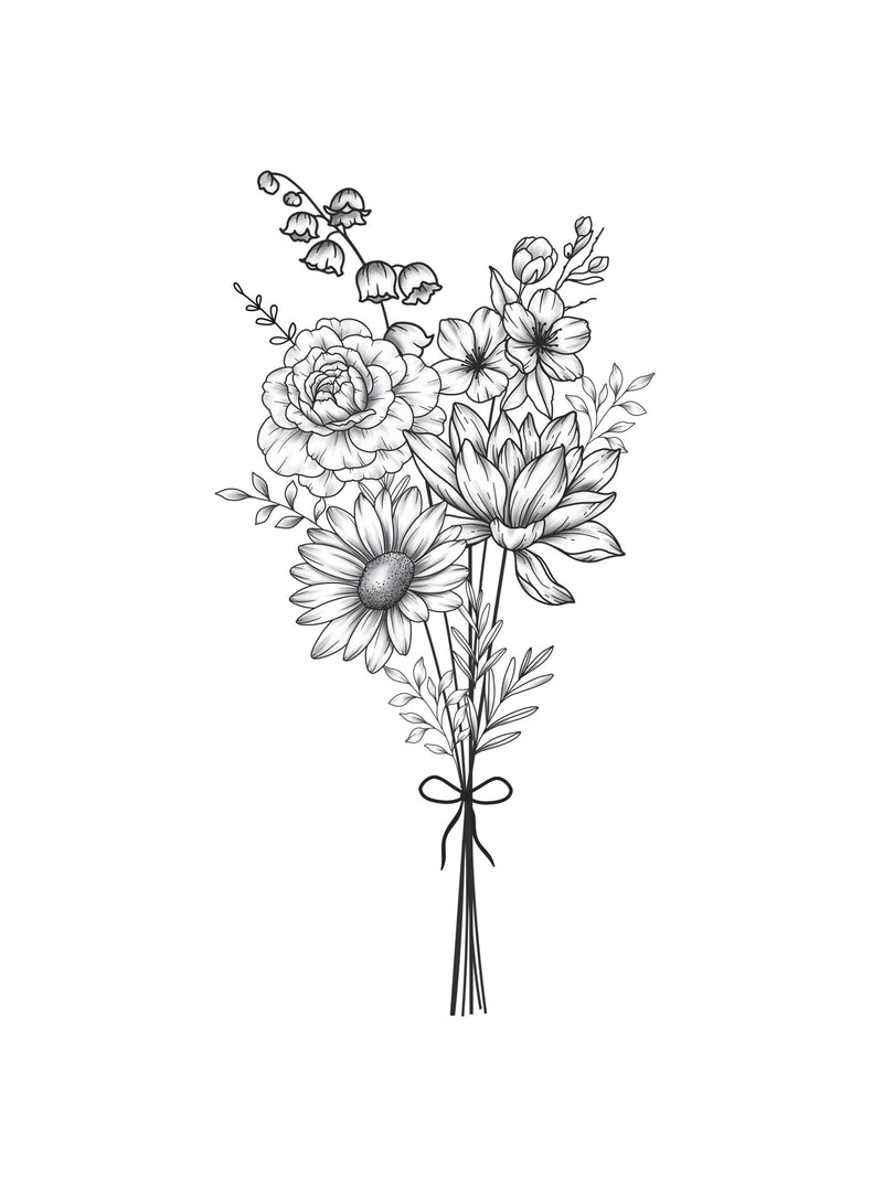 Custom Birth Flower Bouquet, Family Birth Month Tattoo Design, Up to 20 Flowers, Flower Bouquet Print Custom Birthday Gift, Digital Download birthday flower