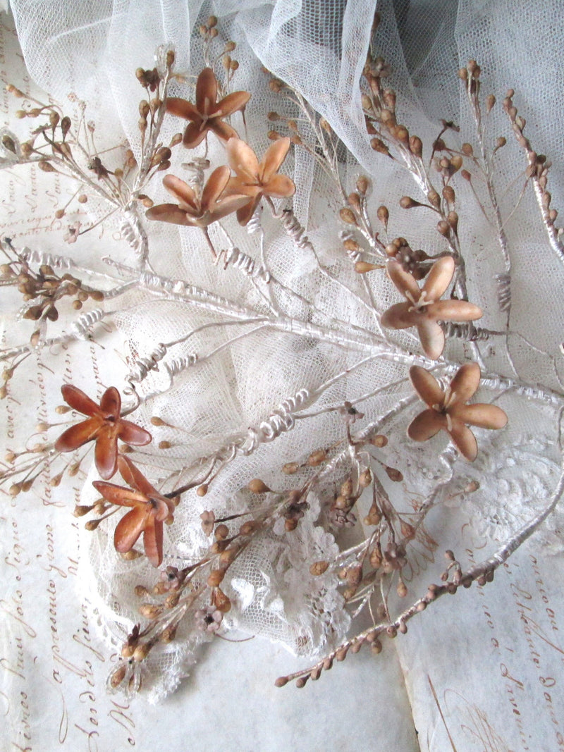Antique French Wax Flower Bouquet, Glass Pearls, Napoleon III Era FLOWER DELIVERY