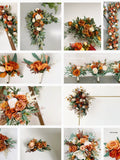Rust and Sage Green Wedding Flowers Set, Burnt Orange & Ivory White Pampas Bouquet, Fall Rustic Silk Flower Wedding, Terracotta Wedding wedding flower