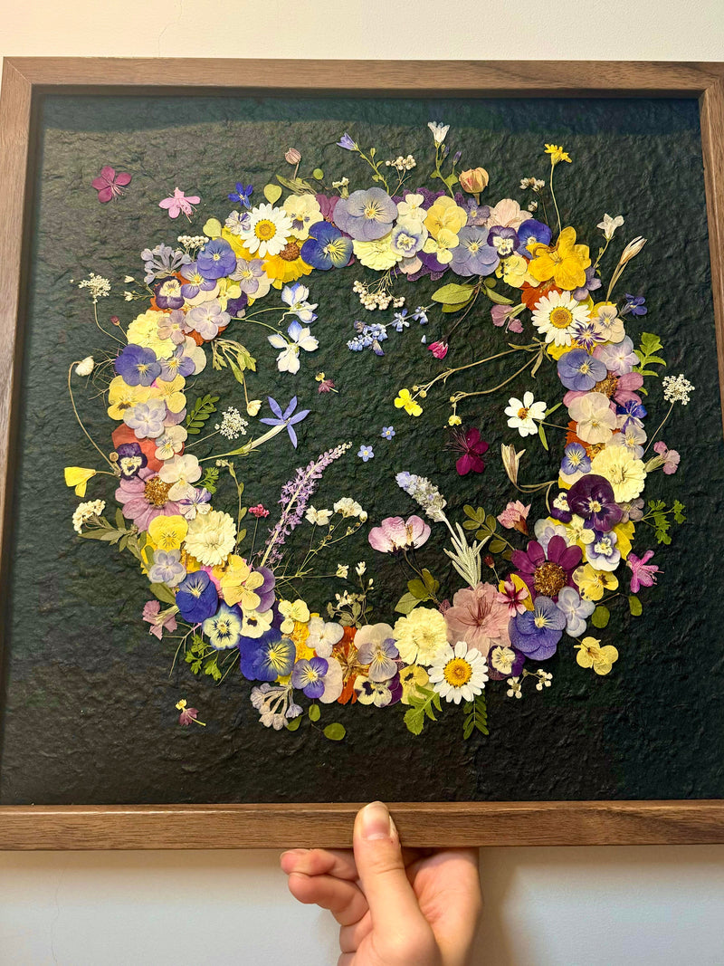 Handmade Pressed Flower Wall Art: Monet Garden Botanical ANNIVERSARY
