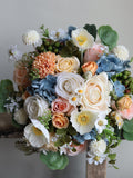 Dusty Blue Peach White Wildflower Bridal Bouquet, Colorful Wedding Bouquets, Spring Summer Bouquets, Real Touch Roses, Daisies, Hydrangeas Bouquet
