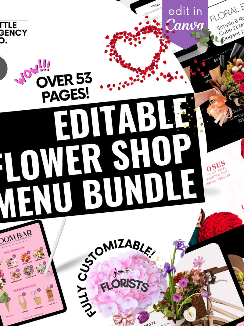 Flower Shop Price List Fully Editable Canva 24-Page Template Little Agency Co Customizable Flyer Menu Bundle Floral Delivery Pricing Wedding FLOWER DELIVERY