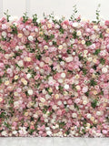 Pink White Rose Greenery Artificial Flower wall,Roll Up Cloth Fabric Flower Wall For Wedding Backdrop Ceremony Party Stage Baby Shower Decor birthday flower